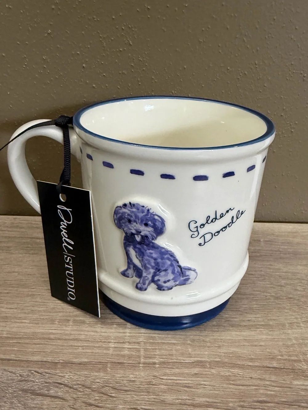 Dwell Studio Golden Doodle Large Coffee Mug NWT Blue and White